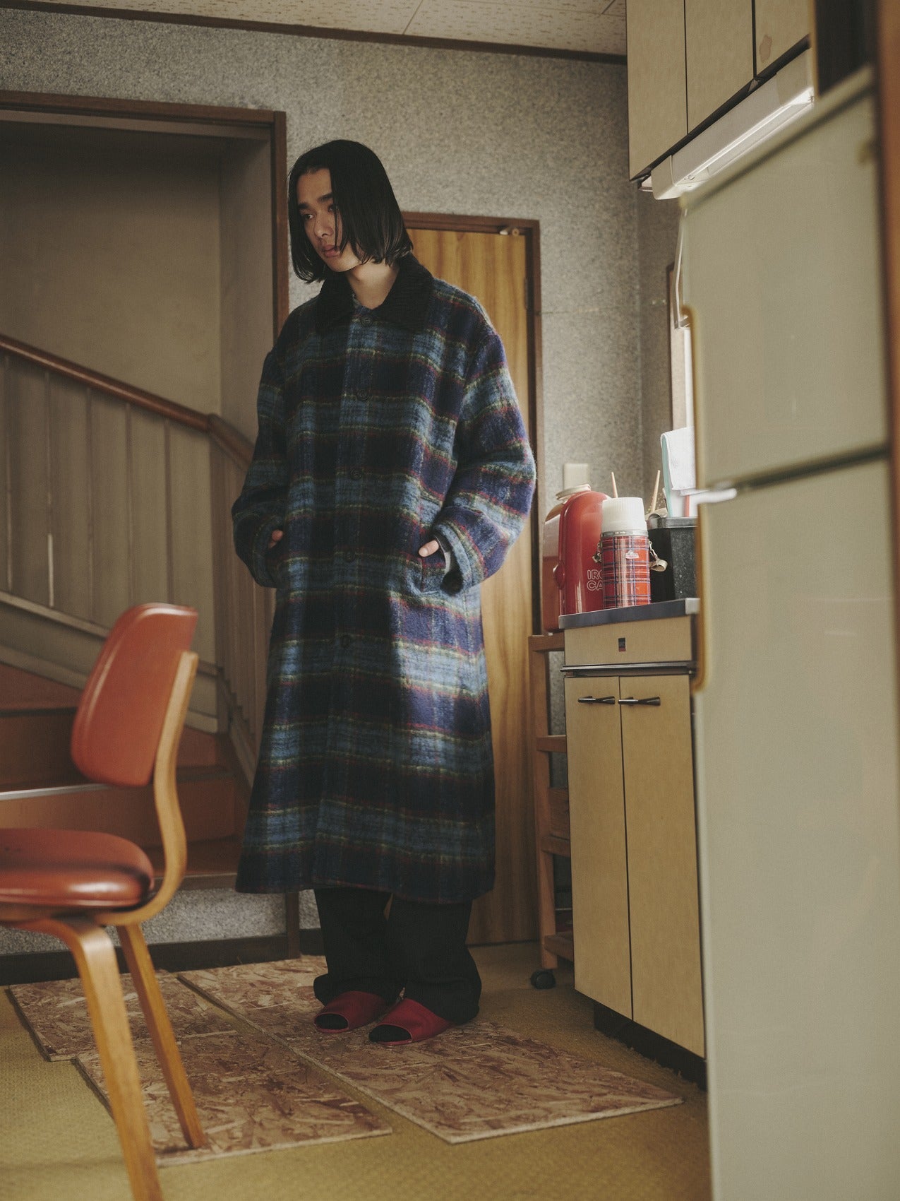 Wool Check Long Coat