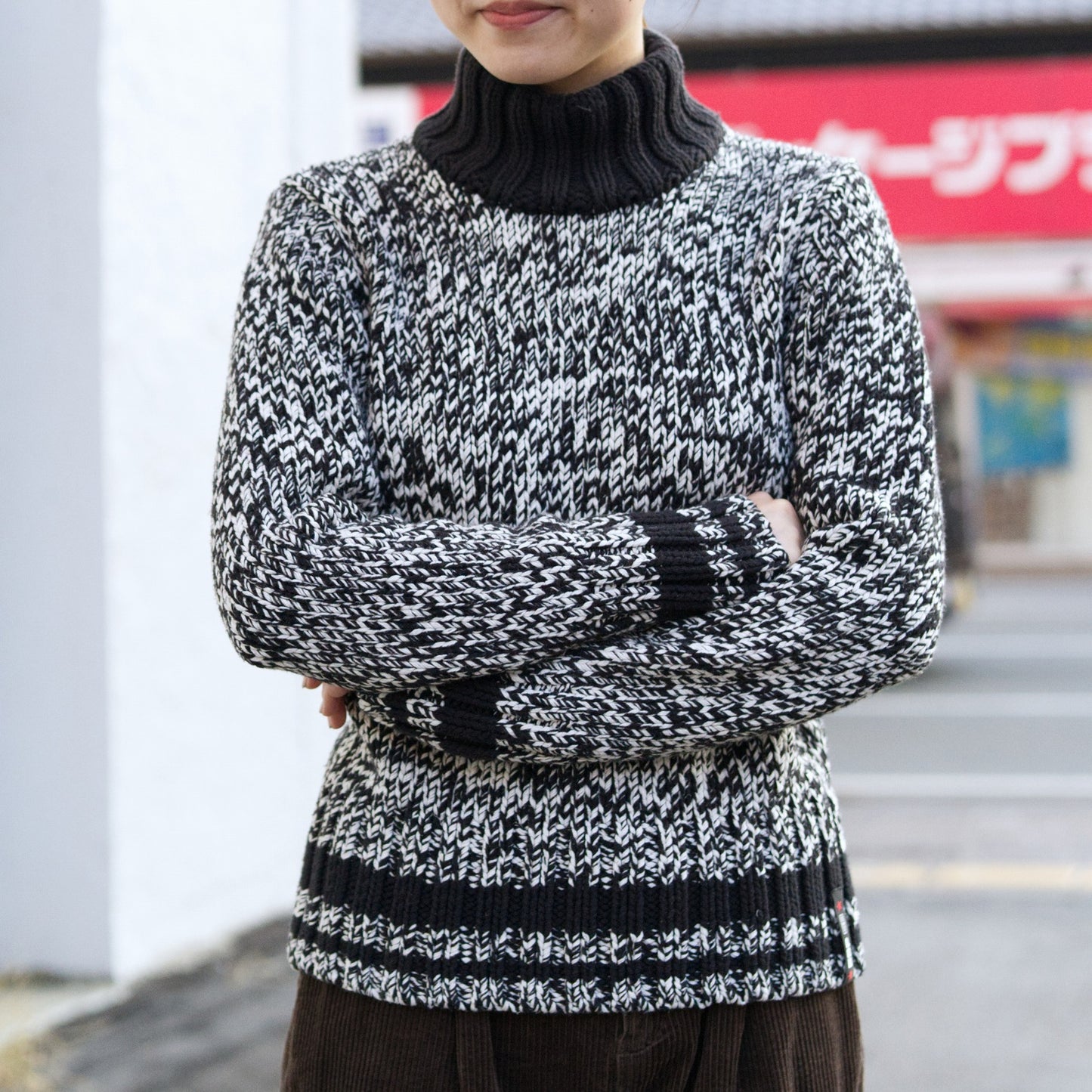Chunky high neck knit sweater