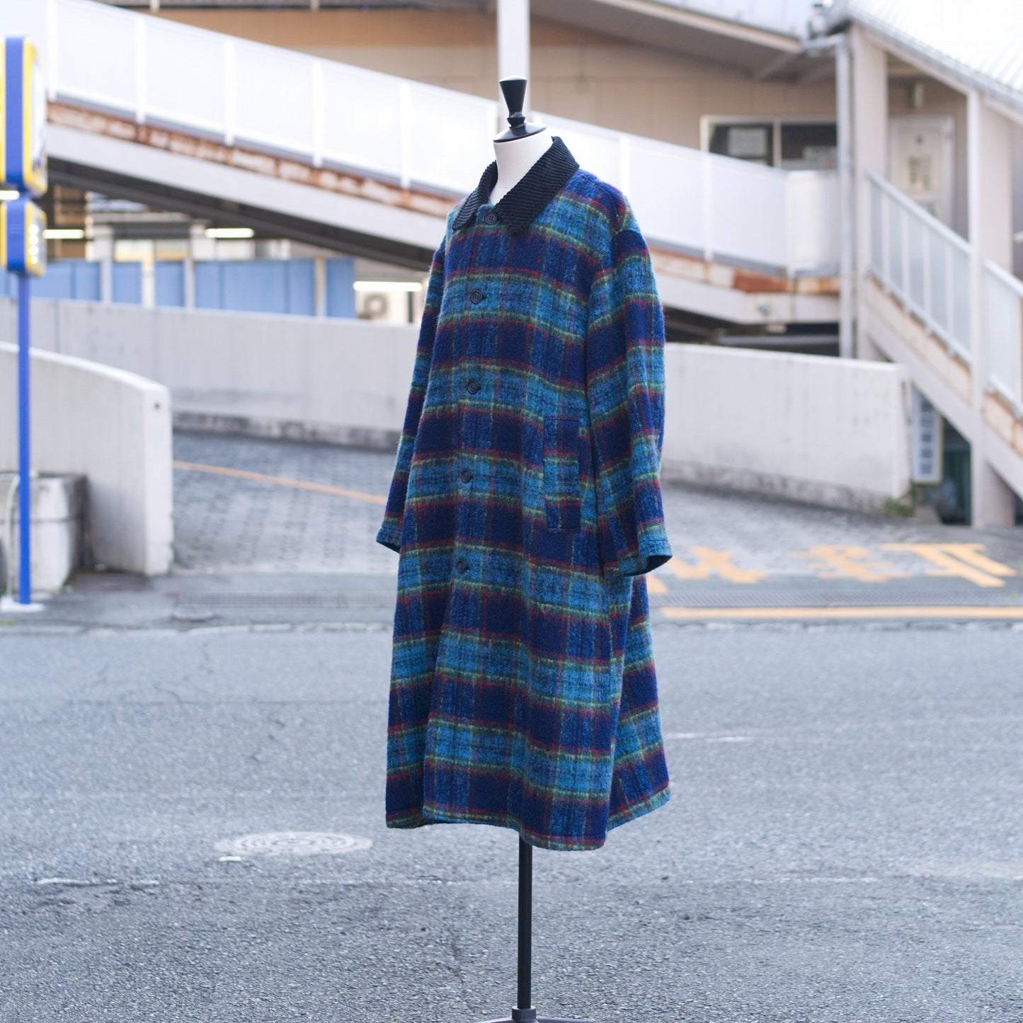 Wool Check Long Coat