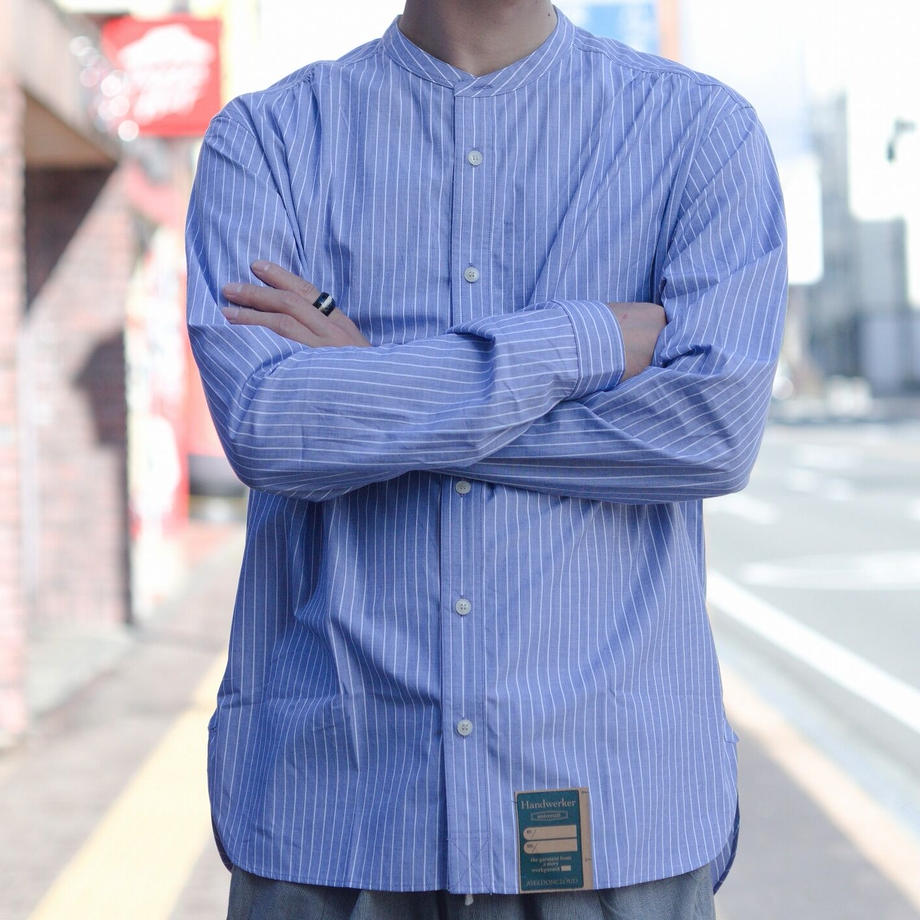 collarless shirt - Stripe Blue