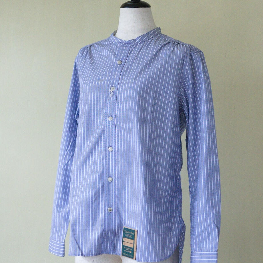 collarless shirt - Stripe Blue
