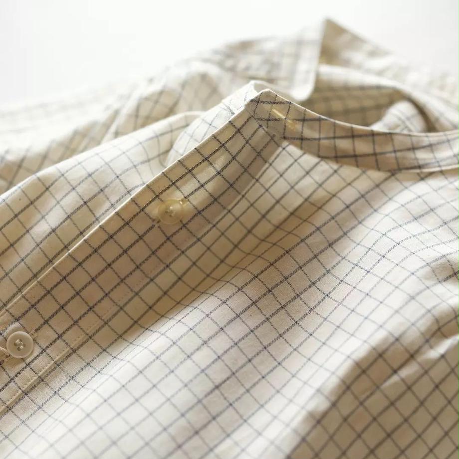 collarless shirt - check