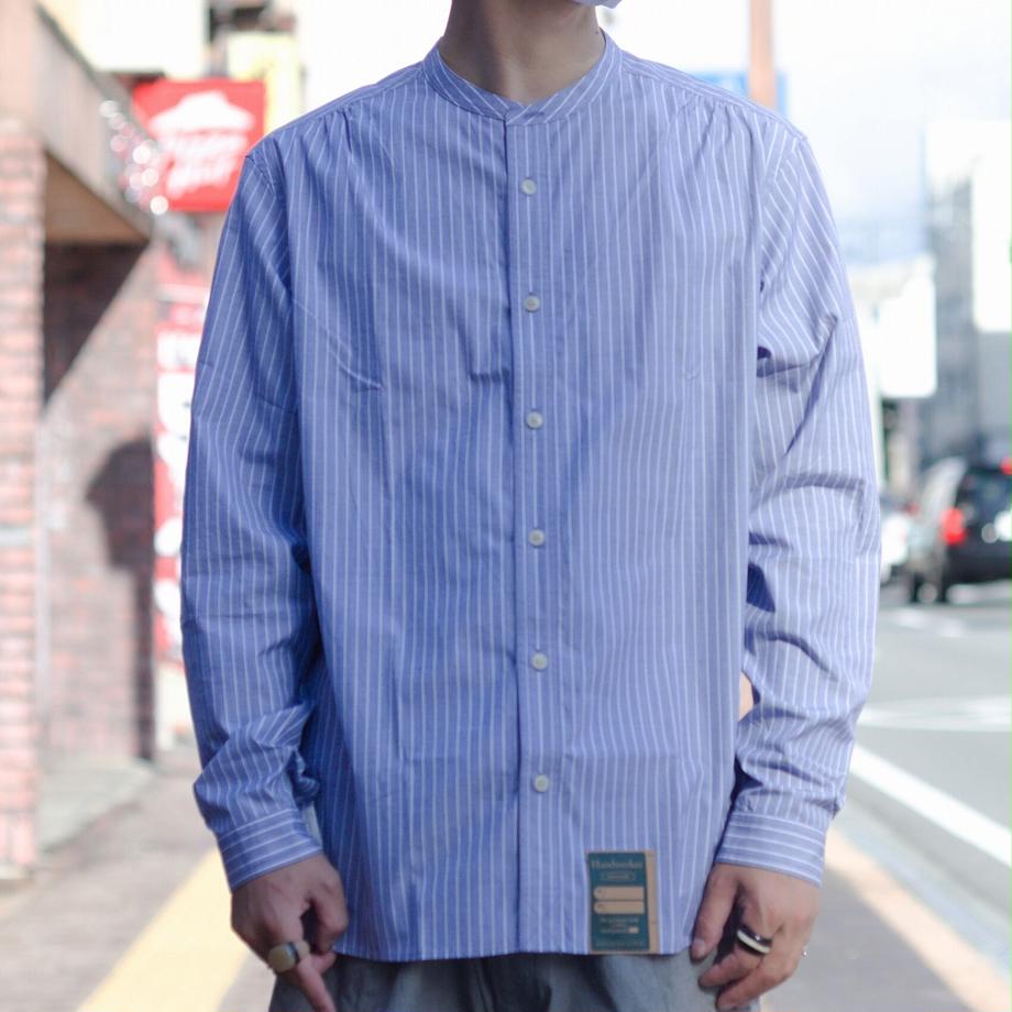 collarless shirt - Stripe Blue