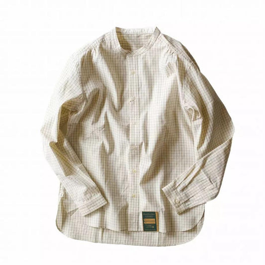 collarless shirt - check