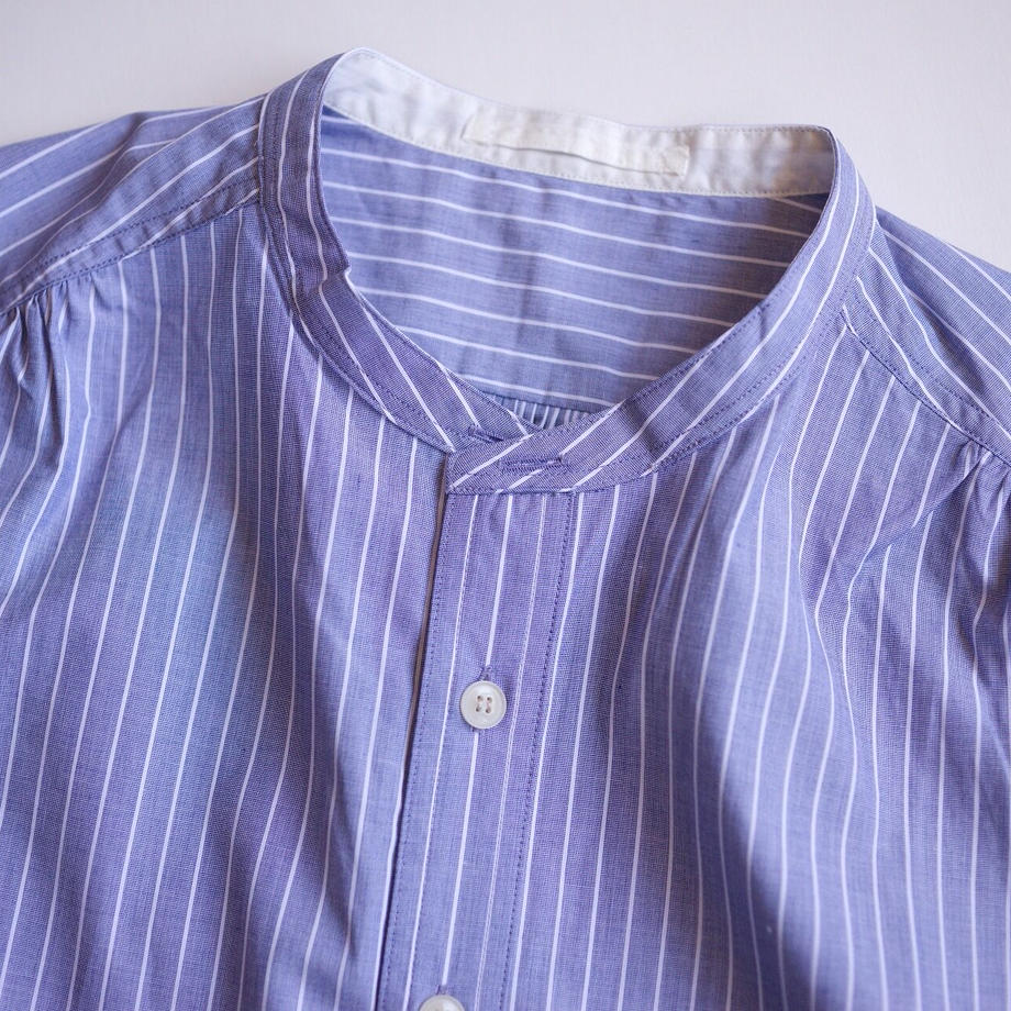 collarless shirt - Stripe Blue