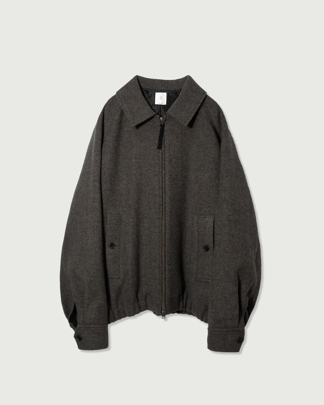 Wool Brend Herringbone Tweed Volume Zip Blouson