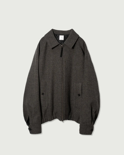 Wool Brend Herringbone Tweed Volume Zip Blouson
