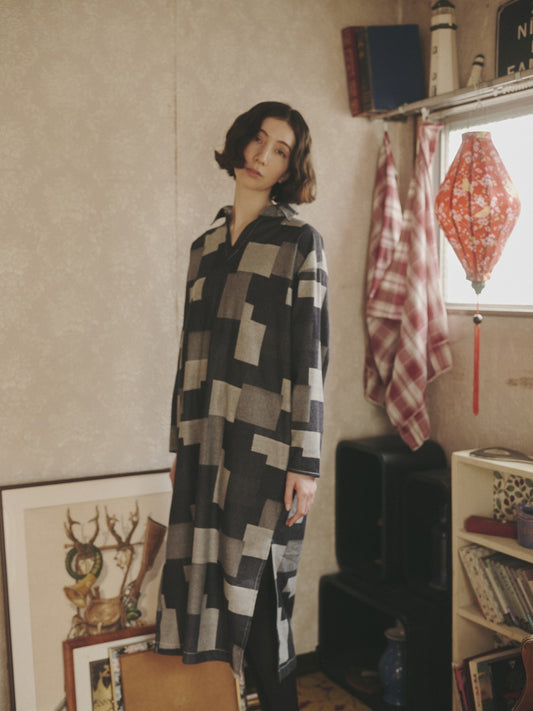 Patchwork Jacquard Skipper Collar Shirt OP