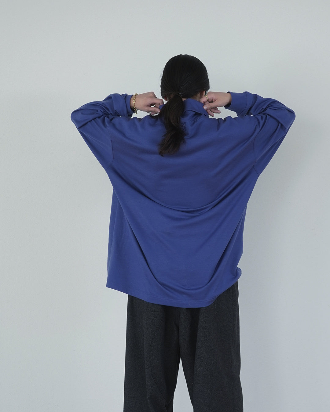 Super100s Wool Plating Turtleneck L/S Logo TEE