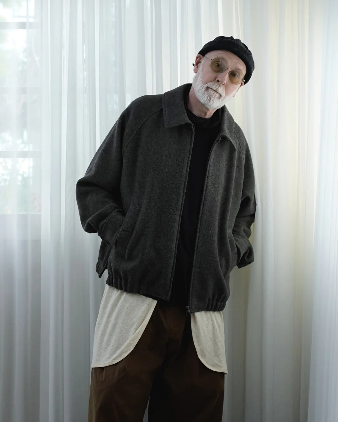 Wool Brend Herringbone Tweed Volume Zip Blouson