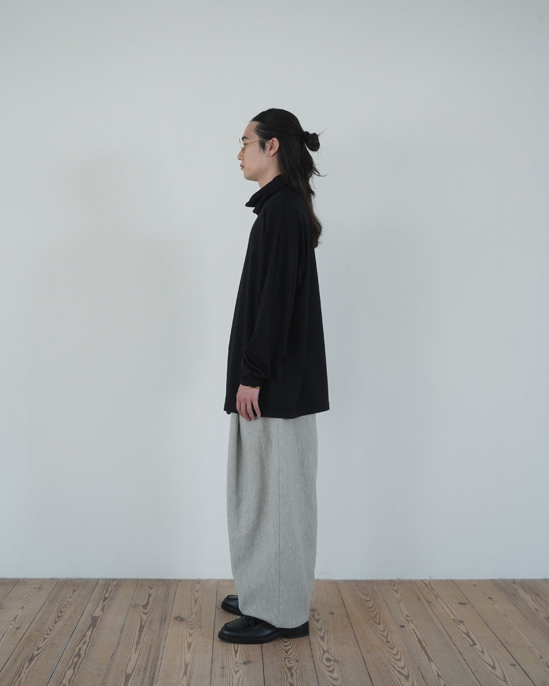 Super100s Wool Plating Turtleneck L/S Logo TEE