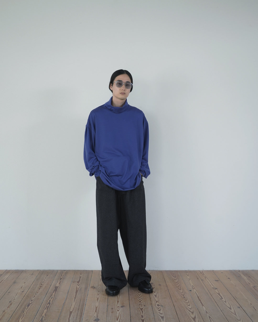 Super100s Wool Plating Turtleneck L/S Logo TEE