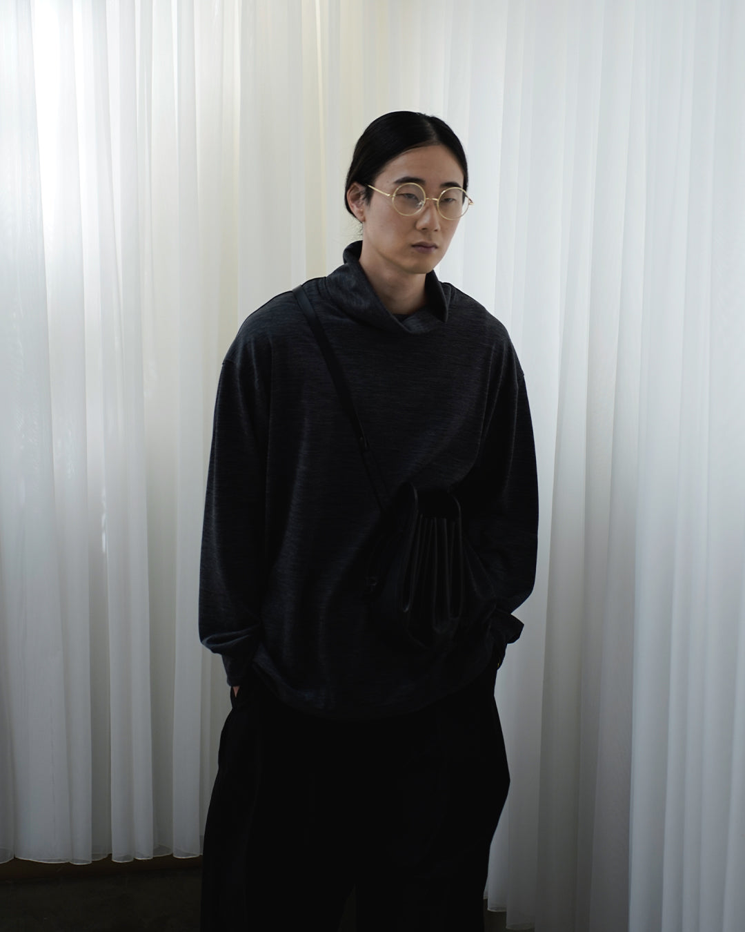 Super100s Wool Plating Turtleneck L/S Logo TEE