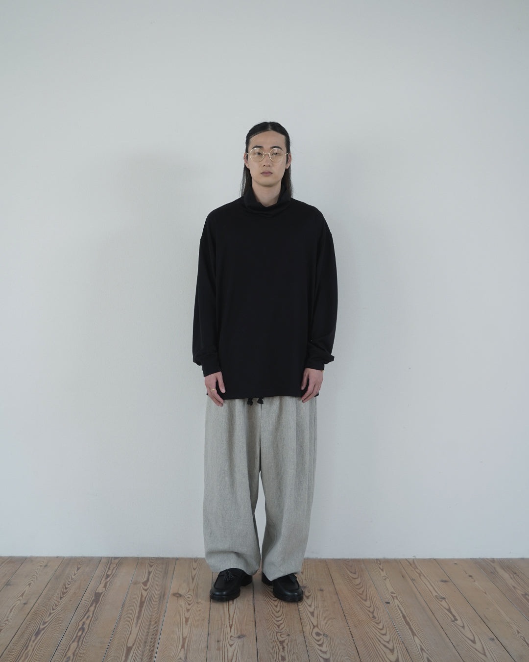 Super100s Wool Plating Turtleneck L/S Logo TEE