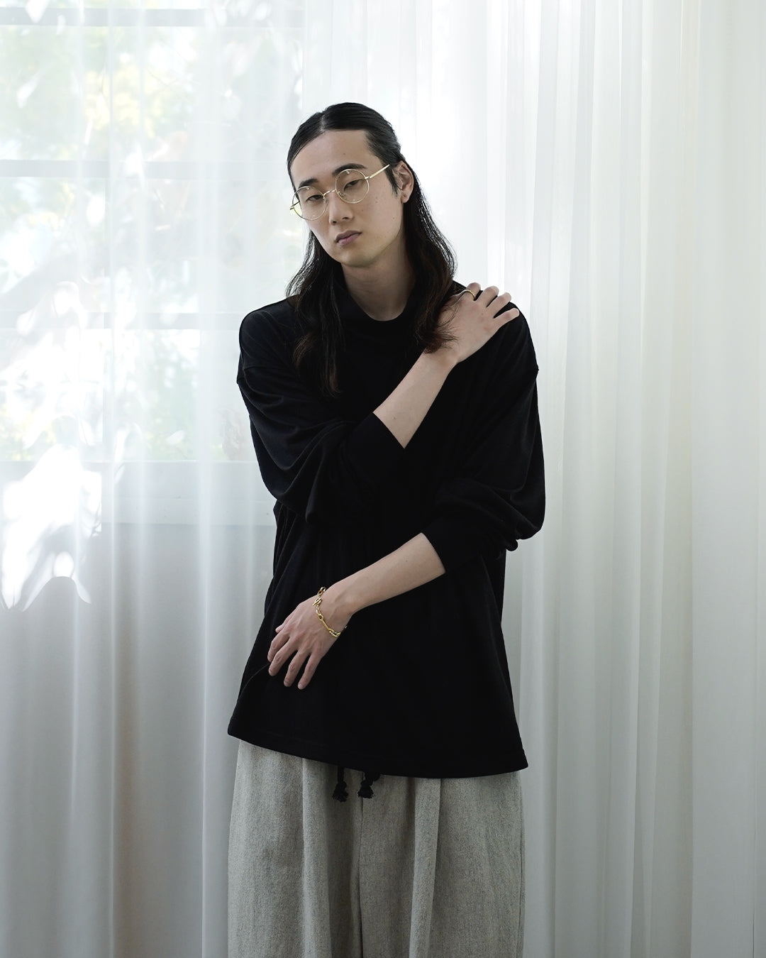 Super100s Wool Plating Turtleneck L/S Logo TEE