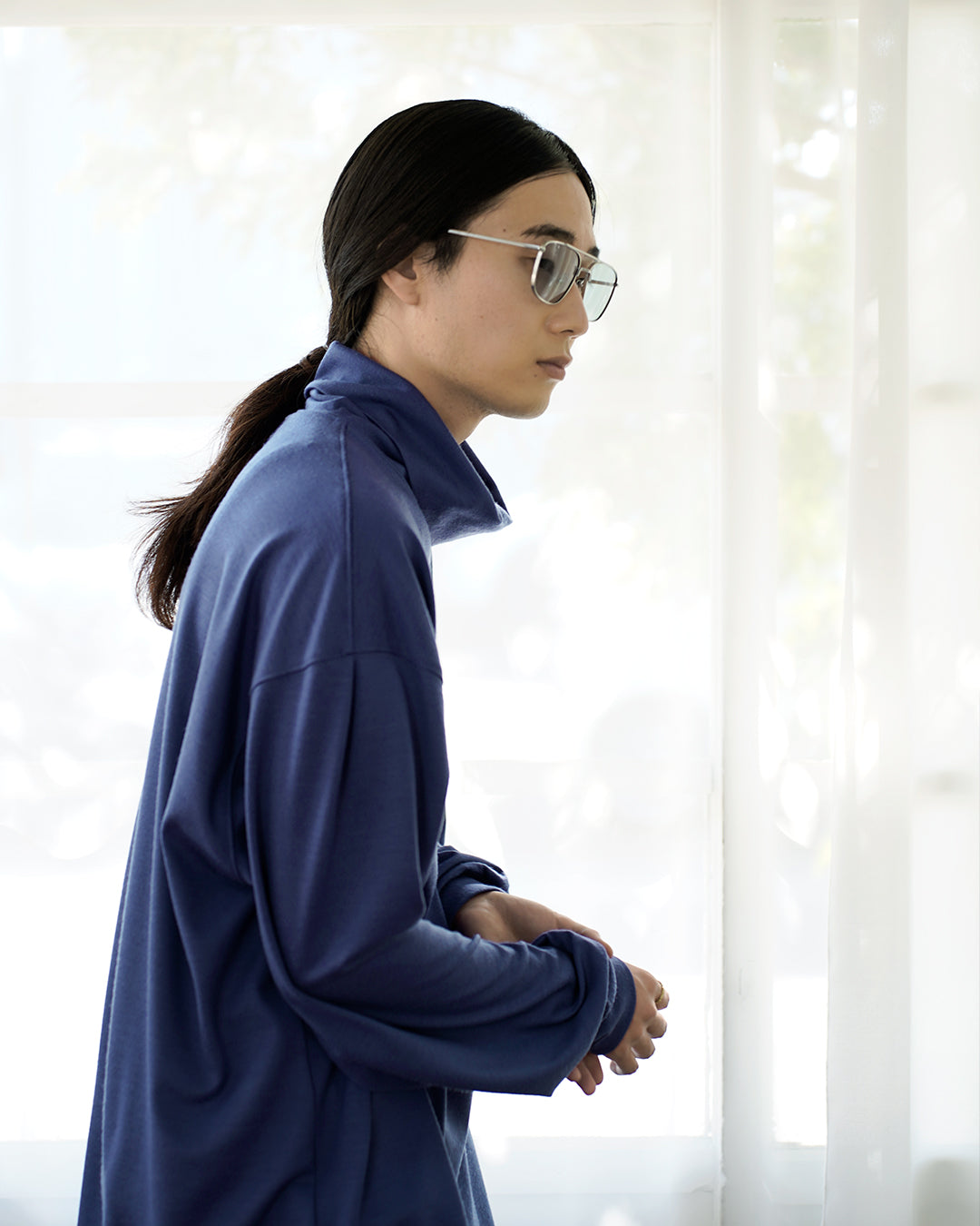 Super100s Wool Plating Turtleneck L/S Logo TEE