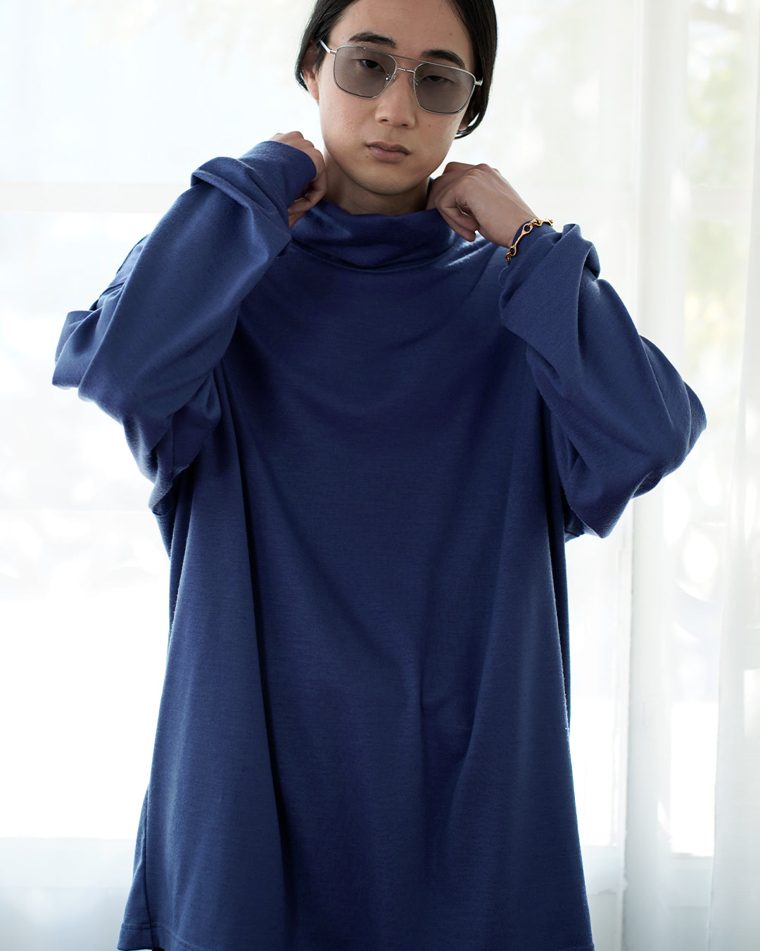 Super100s Wool Plating Turtleneck L/S Logo TEE