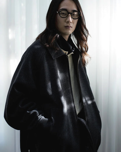 Wool Brend Herringbone Tweed Volume Zip Blouson