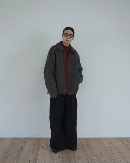 Wool Brend Herringbone Tweed Volume Zip Blouson