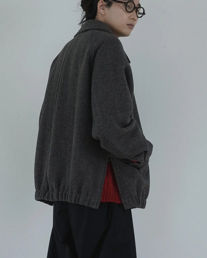 Wool Brend Herringbone Tweed Volume Zip Blouson