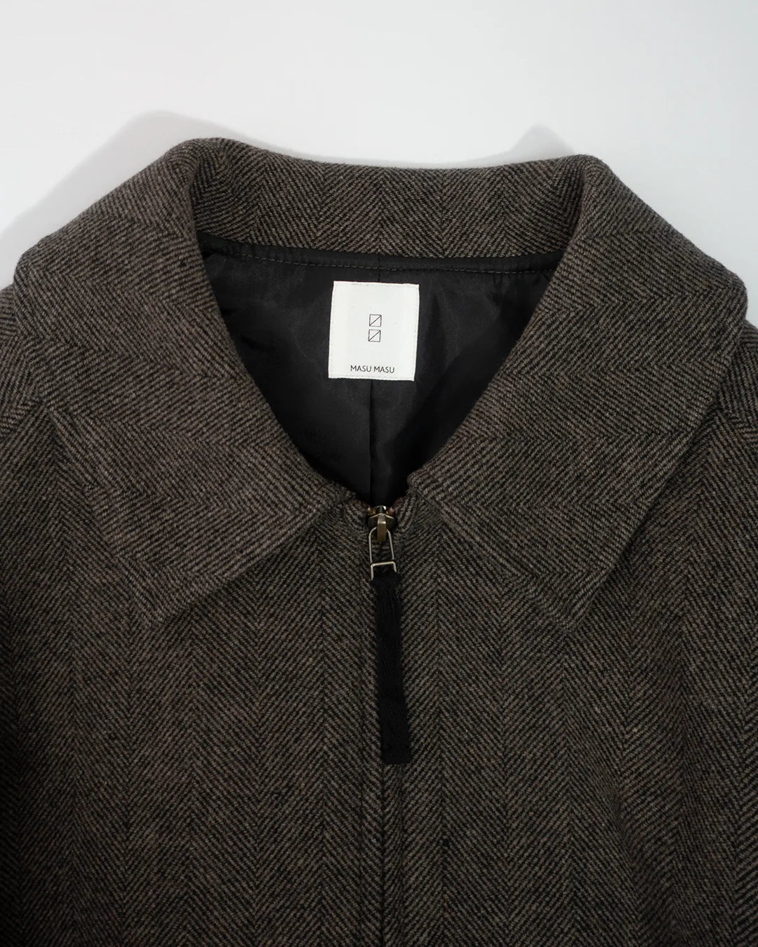 Wool Brend Herringbone Tweed Volume Zip Blouson