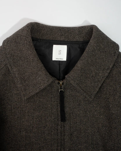 Wool Brend Herringbone Tweed Volume Zip Blouson