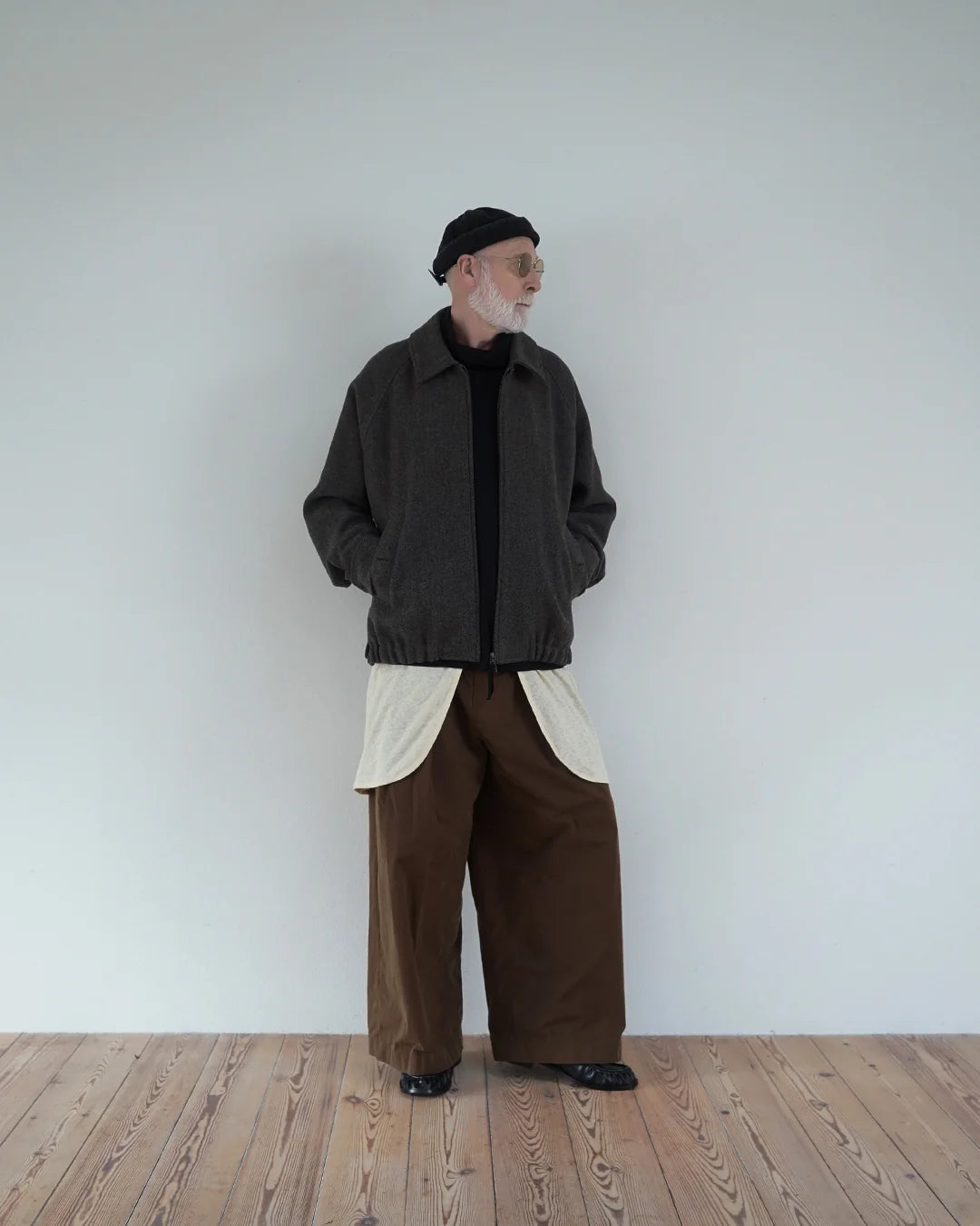 Wool Brend Herringbone Tweed Volume Zip Blouson