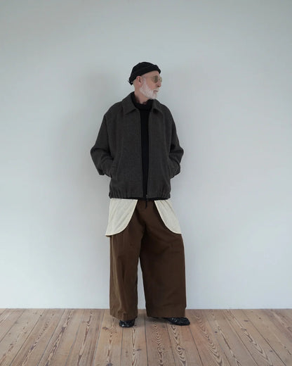 Wool Brend Herringbone Tweed Volume Zip Blouson