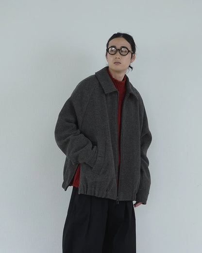 Wool Brend Herringbone Tweed Volume Zip Blouson