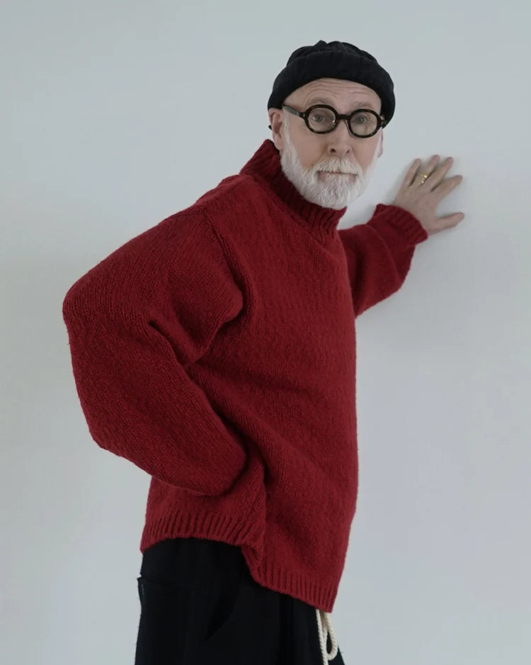 Wool Blend High Neck Hand-like Knit Sweater