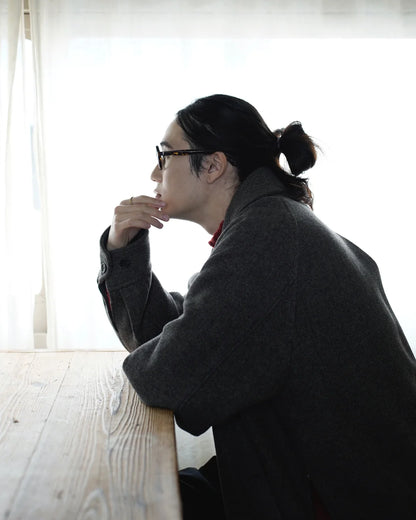 Wool Brend Herringbone Tweed Volume Zip Blouson