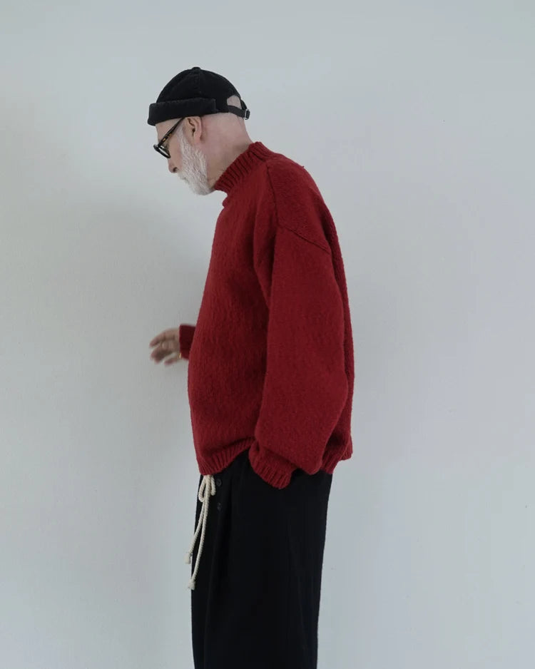 Wool Blend High Neck Hand-like Knit Sweater