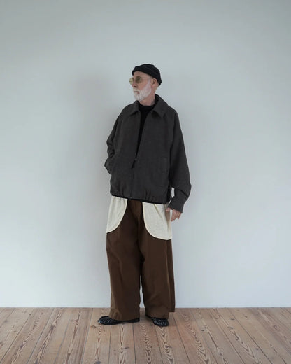 Wool Brend Herringbone Tweed Volume Zip Blouson