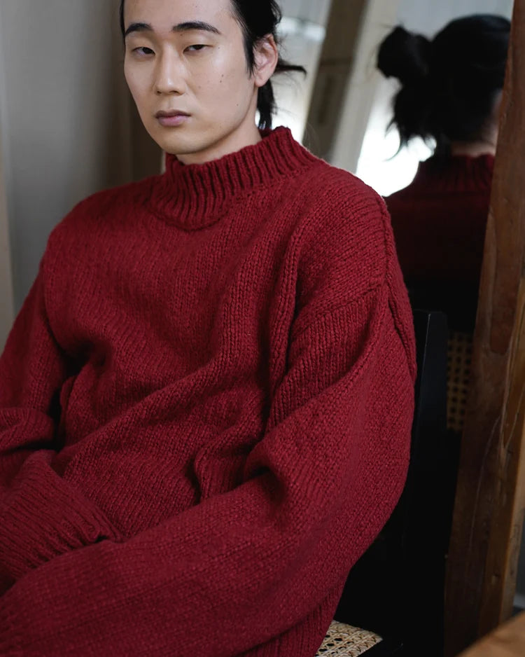 Wool Blend High Neck Hand-like Knit Sweater