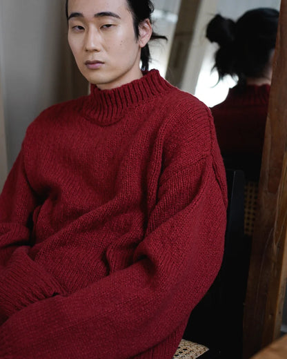 Wool Blend High Neck Hand-like Knit Sweater
