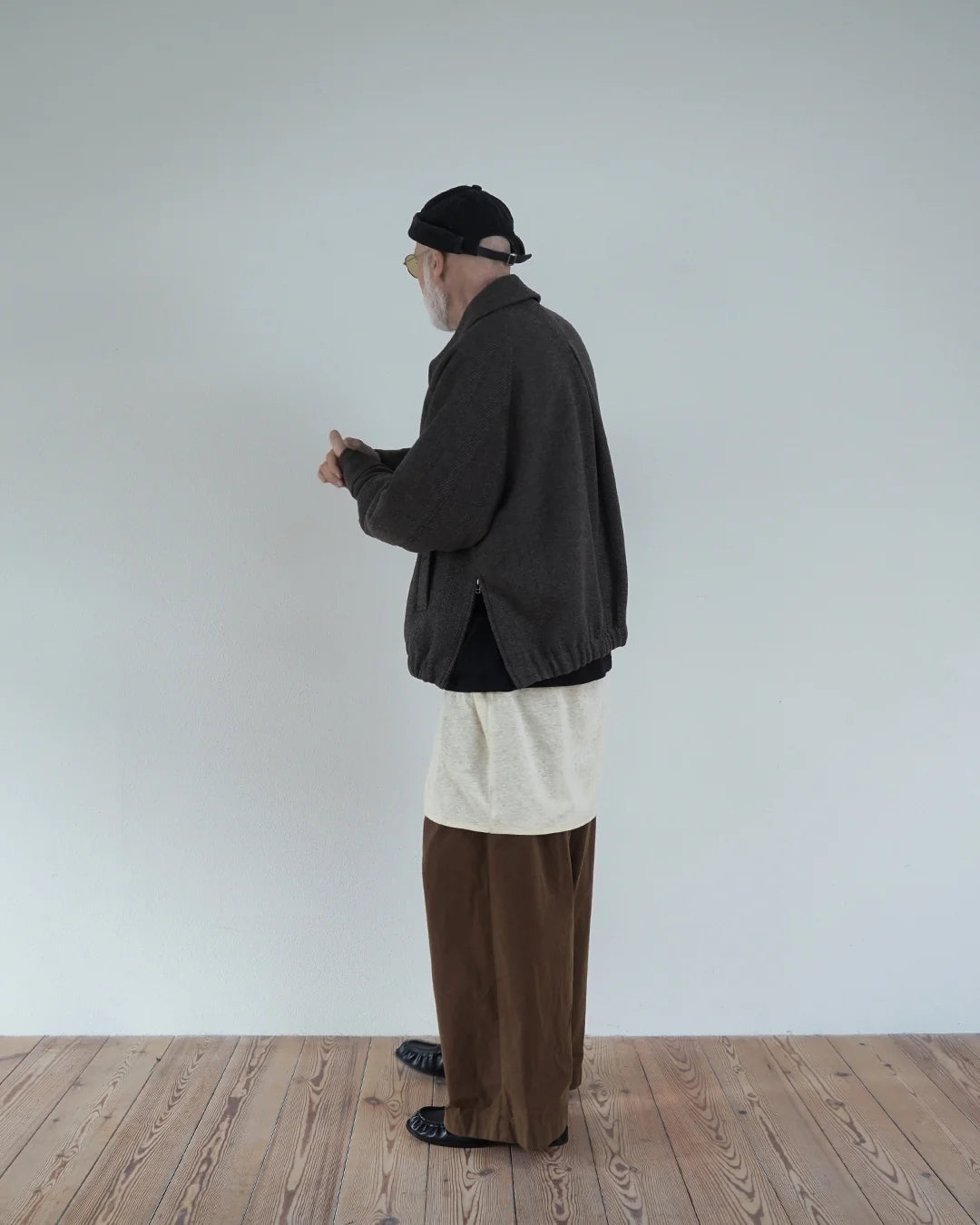 Wool Brend Herringbone Tweed Volume Zip Blouson
