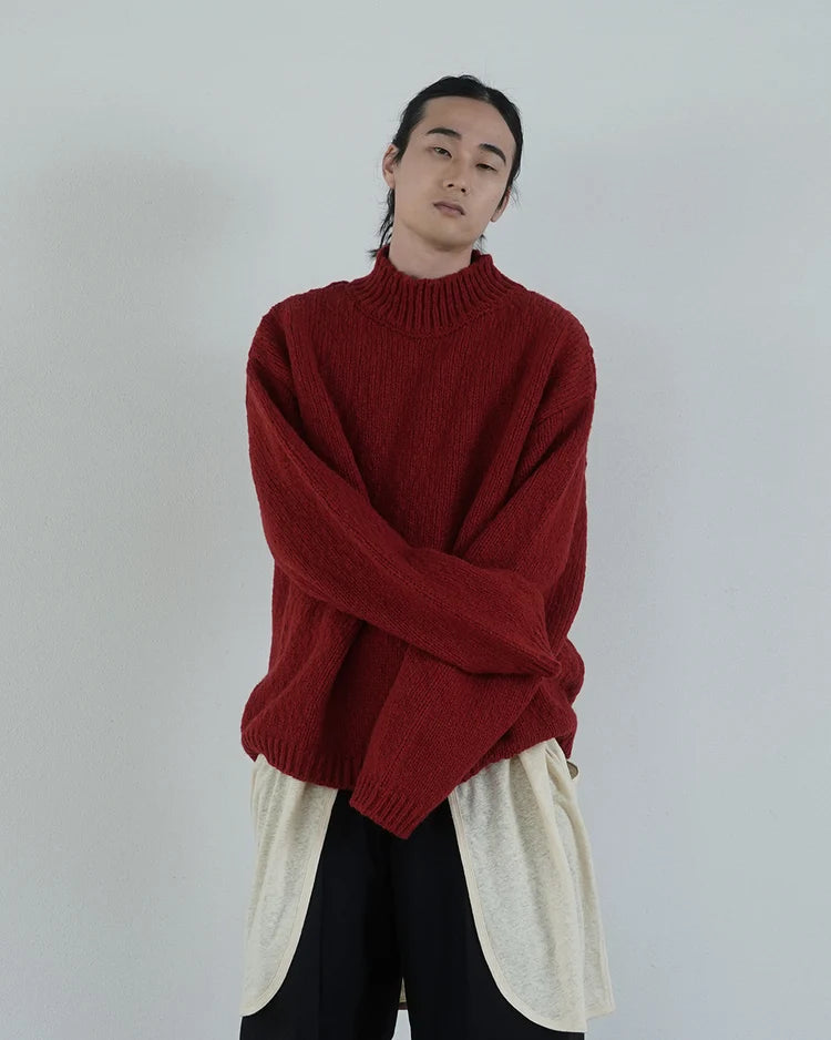 Wool Blend High Neck Hand-like Knit Sweater