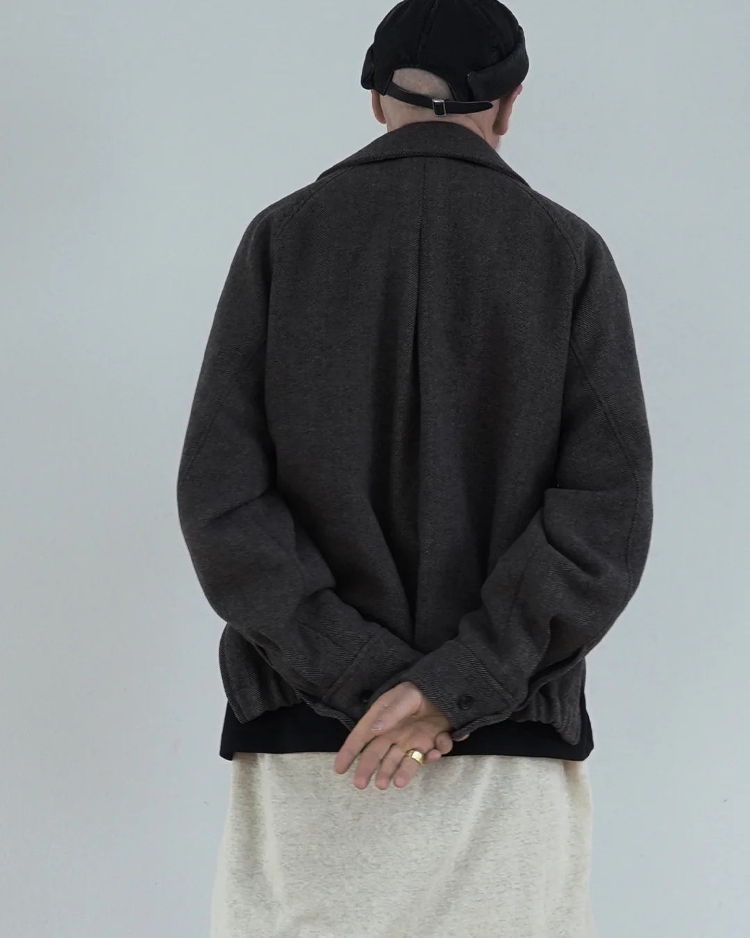 Wool Brend Herringbone Tweed Volume Zip Blouson