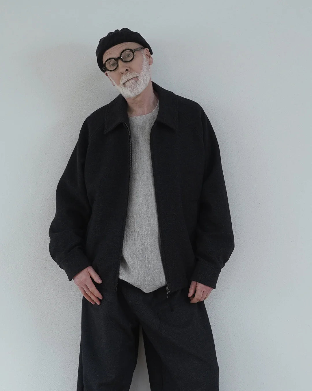 Wool Brend Herringbone Tweed Volume Zip Blouson