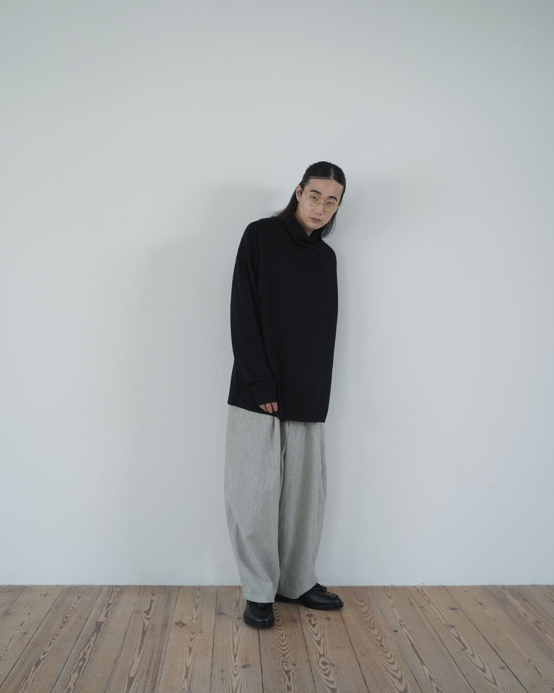 Super100s Wool Plating Turtleneck L/S Logo TEE