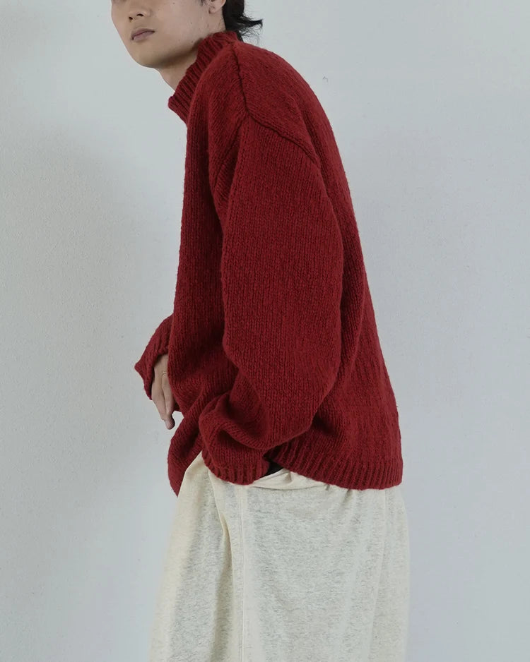 Wool Blend High Neck Hand-like Knit Sweater