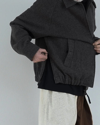 Wool Brend Herringbone Tweed Volume Zip Blouson