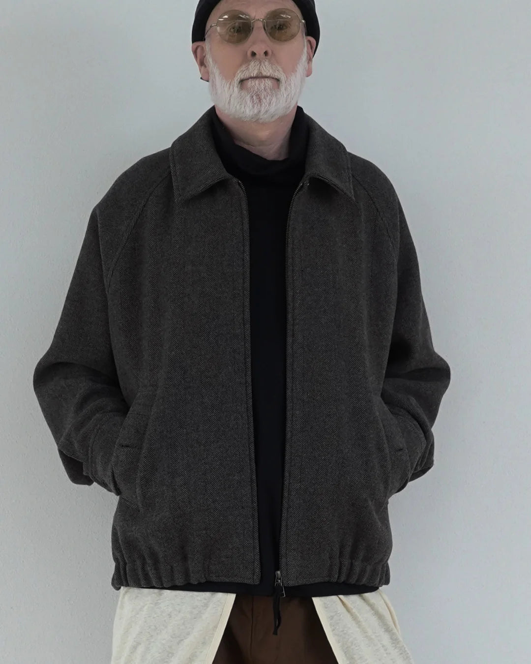 Wool Brend Herringbone Tweed Volume Zip Blouson