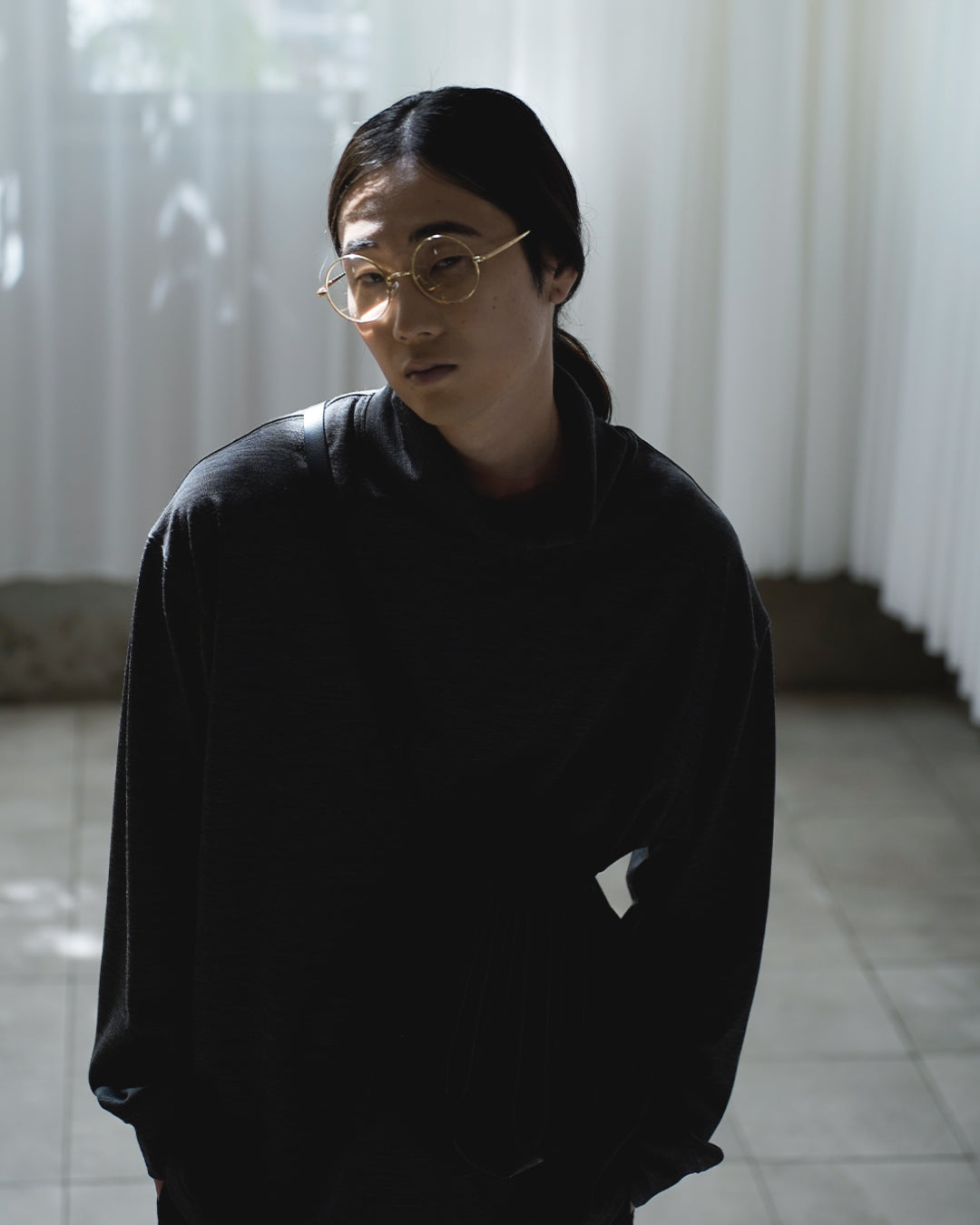Super100s Wool Plating Turtleneck L/S Logo TEE