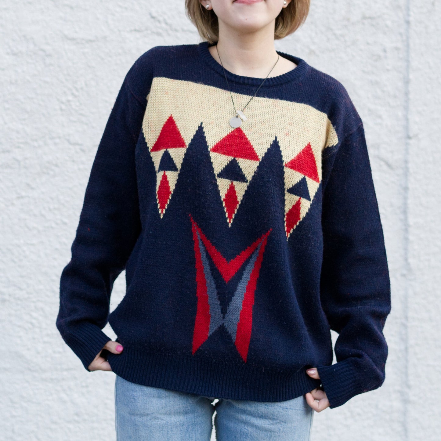 Relaxed abstract pattern knit sweater