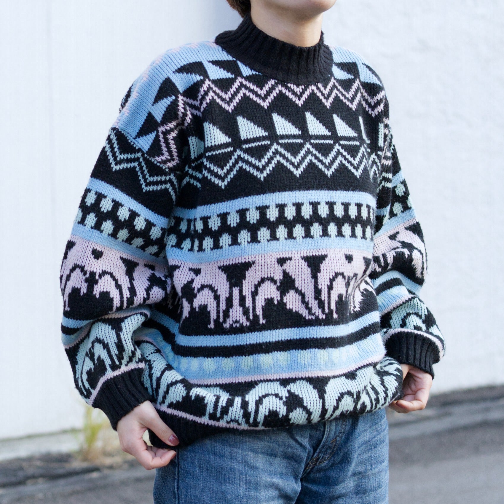 古着 ヴィンテージ 80s Nordic abstract high neck sweater -ajouter