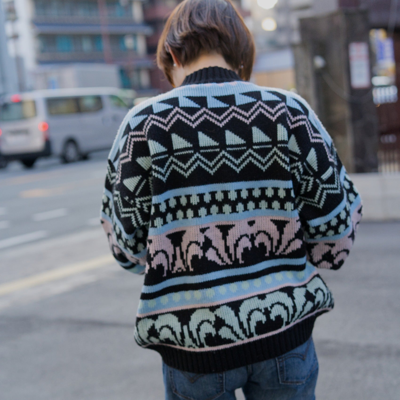 古着 ヴィンテージ 80s Nordic abstract high neck sweater -ajouter