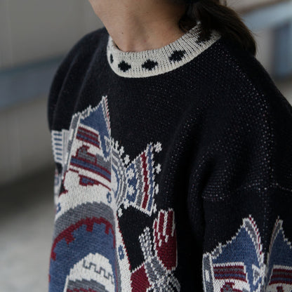 Acrylic Wool Native pattern knit tops