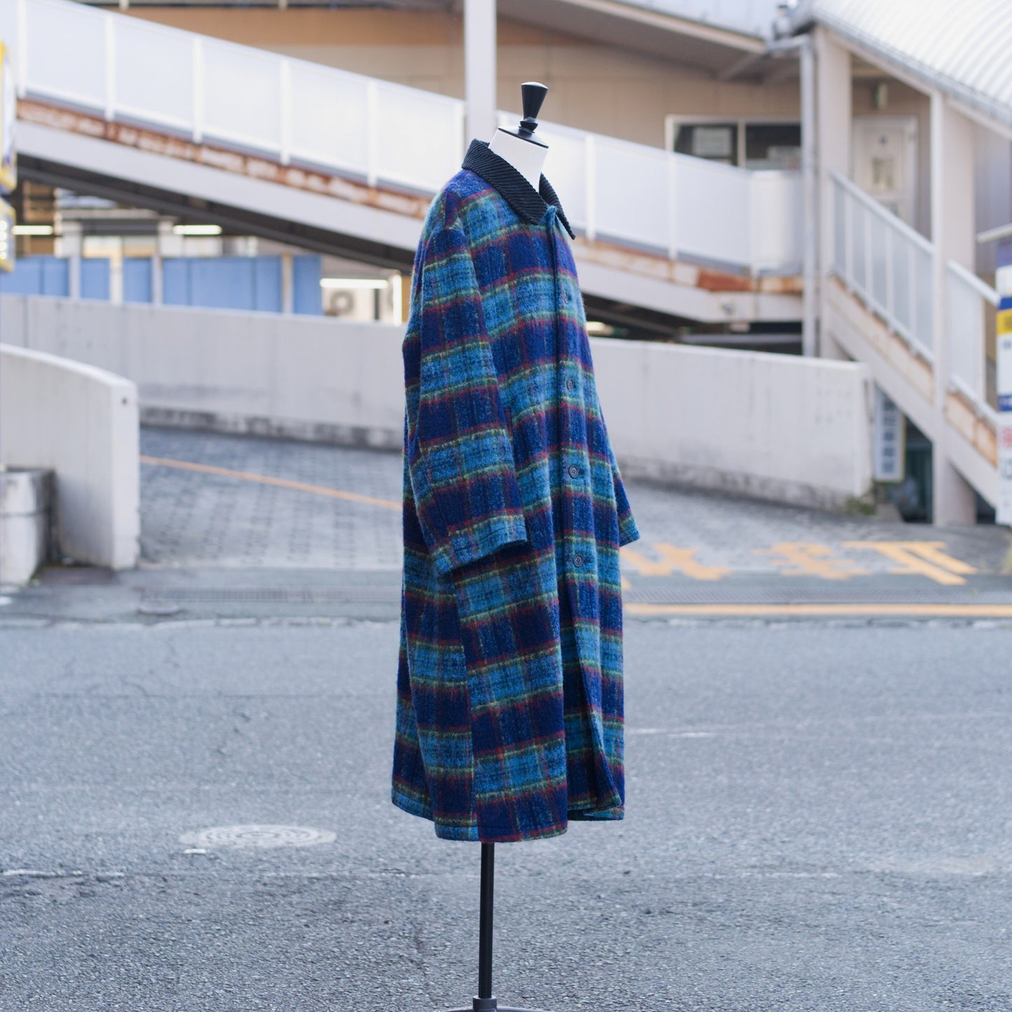 Wool Check Long Coat