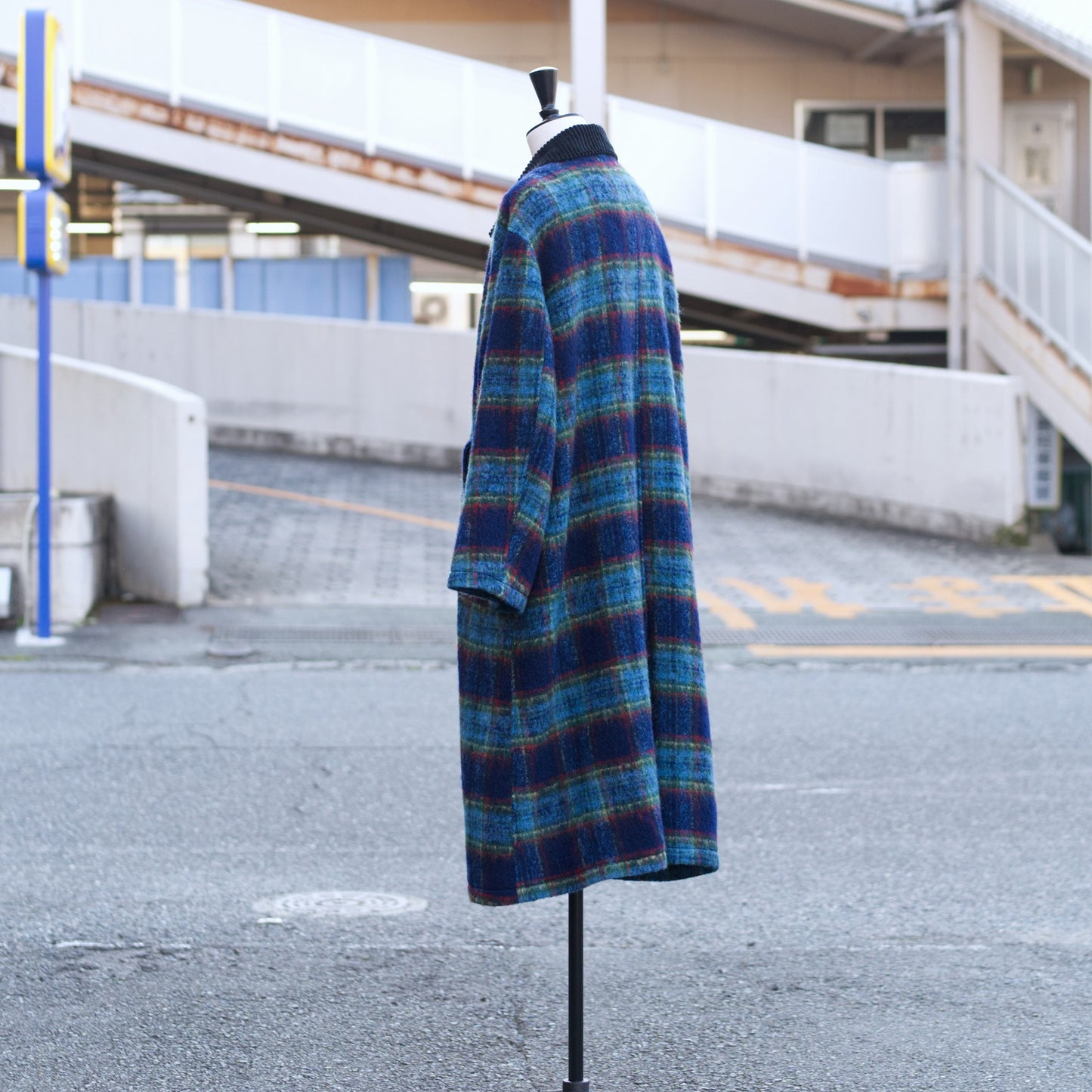 Wool Check Long Coat